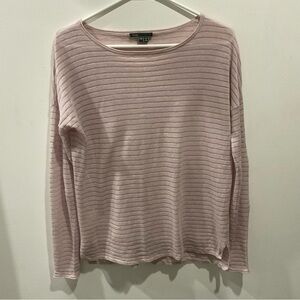Vince Dolman Pink Linen blend Ribbed Long Sleeve Tee